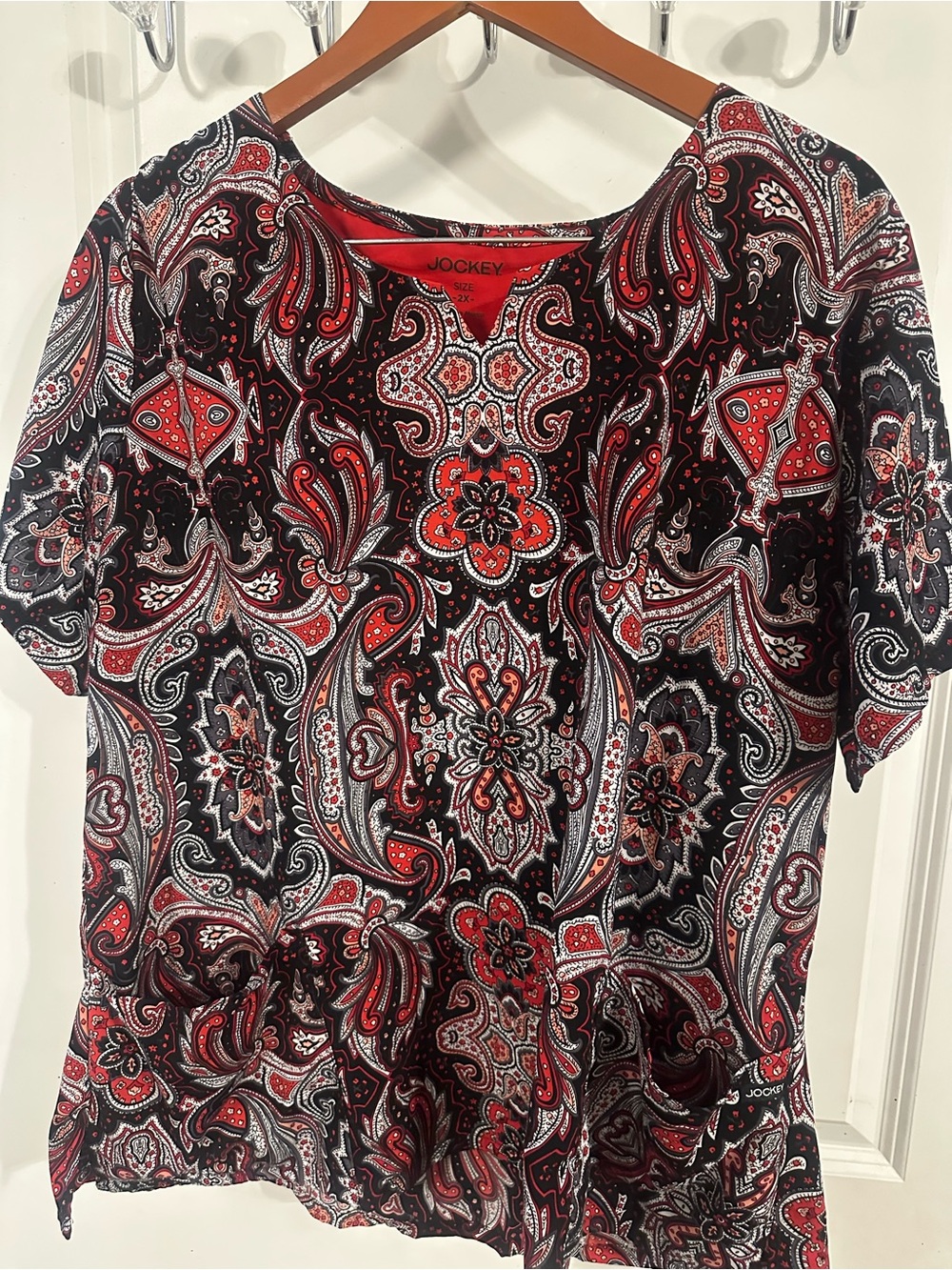 Jockey Red, Black & White Paisley Scrub Top